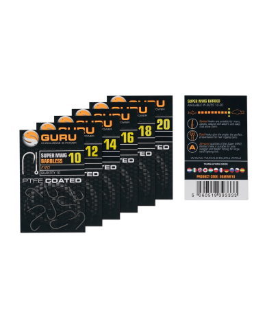 Guru Super MWG Eyed PTFE Coated Barbed Hooks