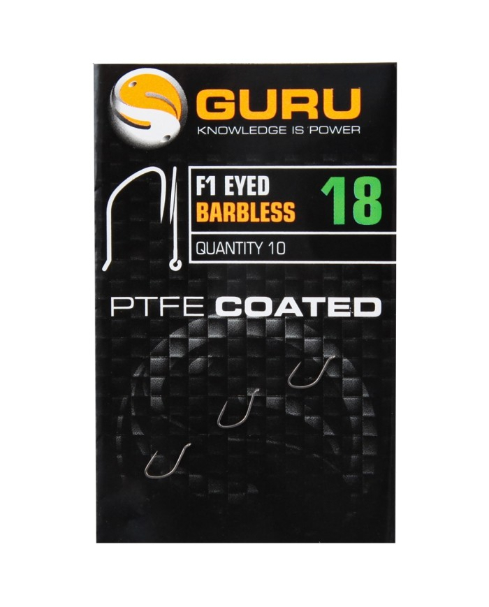 Guru F1 Eyed PTFE Coated Barbless Hooks
