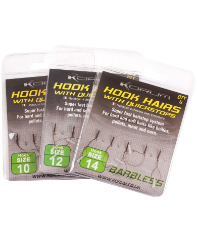 Korum Barbless Hook Hairs with Quickstops